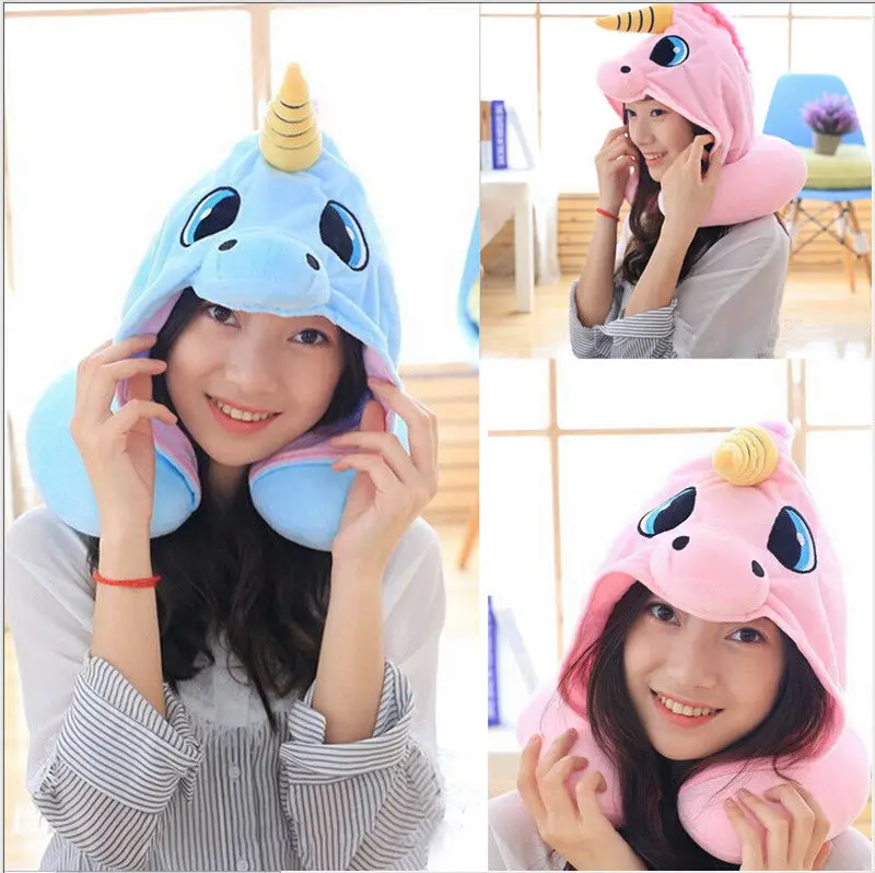 Unicorn Hat Memory Foam Portable Soft Travel Pillow U-shape Neck Support Headrest Car Flight Soft Nursing Cushion Compact