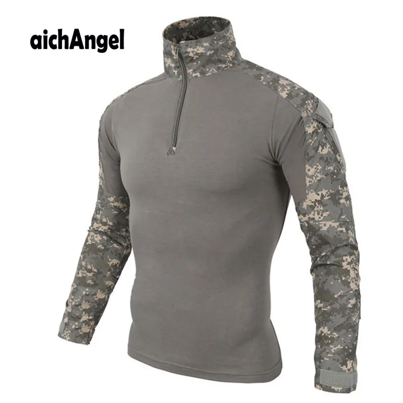 

US Army Military Uniform Combat T Shirt Army Combat Tactical T Shirt Military Men Long Sleeve T-Shirt Hunt T-shirts No Pad