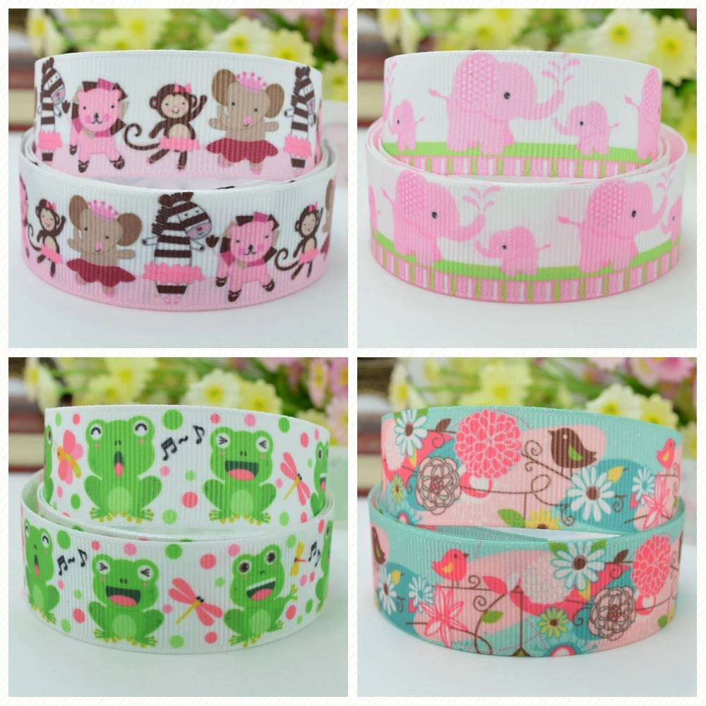 DUWES 7/8" 22mm 2 5 10 20 50 Yards Elephant bird frog Animal Printed grosgrain ribbon hair bow DIY handmade Retail | Детская одежда