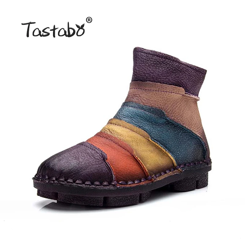 Tastabo/Ботинки martin; ботильоны из натуральной кожи; винтажная Повседневная обувь; фирменный дизайн; женские ботинки ручной работы в стиле ретро размера плюс