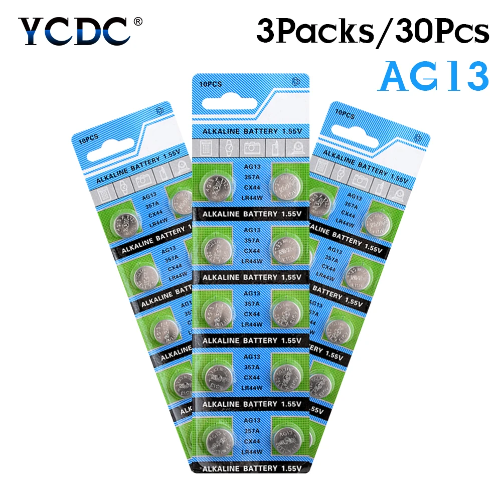 

Ag13 30pcs/3cards Alkaline Coin Cell A76 SR1154 1.5V Button Battery For Watch Toys Remote LR44 357 SR44 Hearing Aid /Calculator