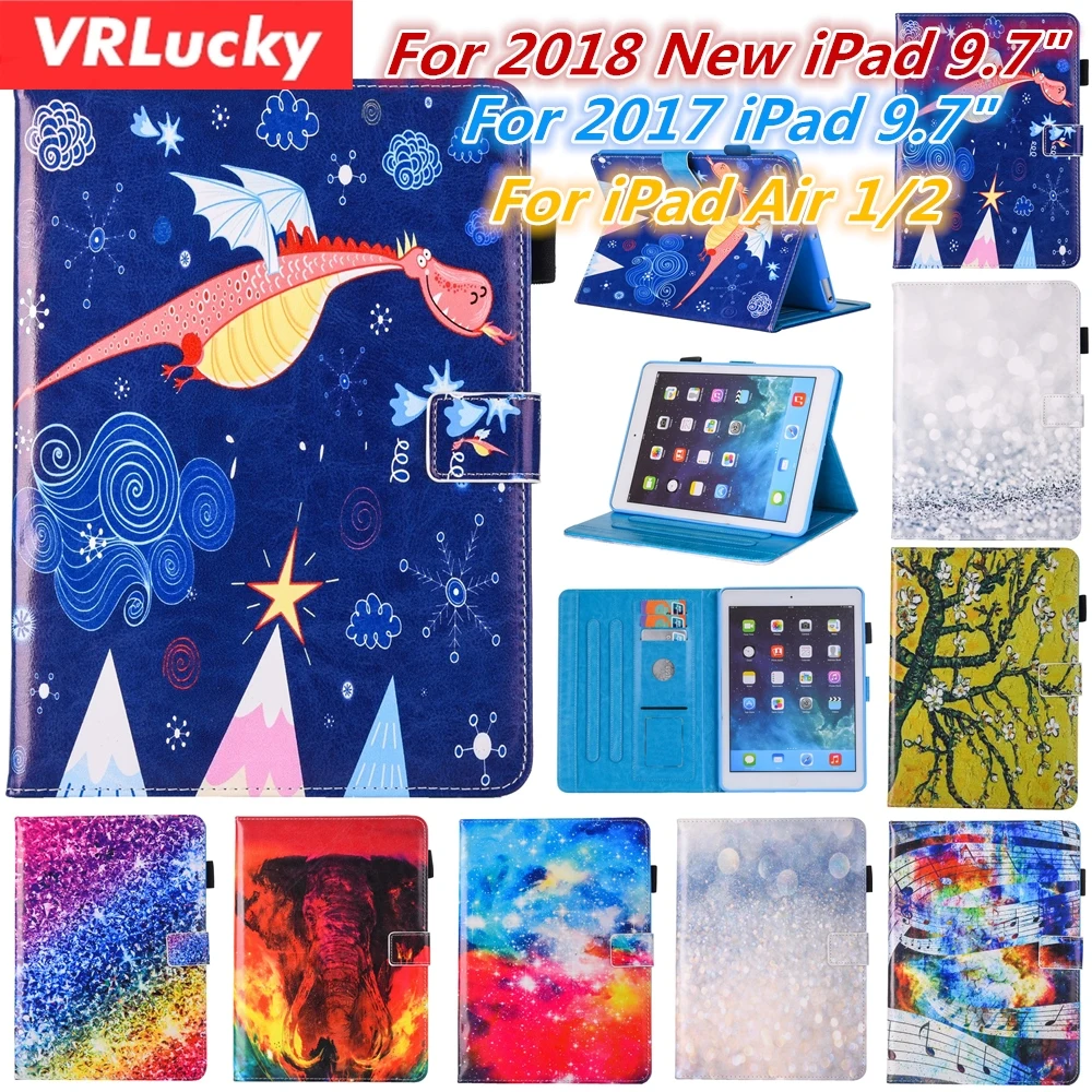VRLucky Мода Дракон слон узоры флип чехол подставка PU кожаный для Apple iPad Air 1/2 2018 2017