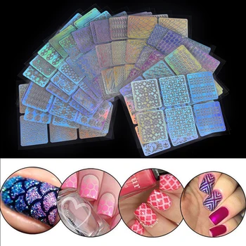 

24 Sheet/Set Nail Art Hollow Laser Stickers Stencil Gel Polish Tip 3D Image Transfer Guide Template Manicure Pedicure Decals Kit