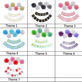 

1 Set Happy Birthday Banner Pompom Ball Decor Boy Girl Happy Birthday Banner Baby Shower Kids Favors Party Supplies