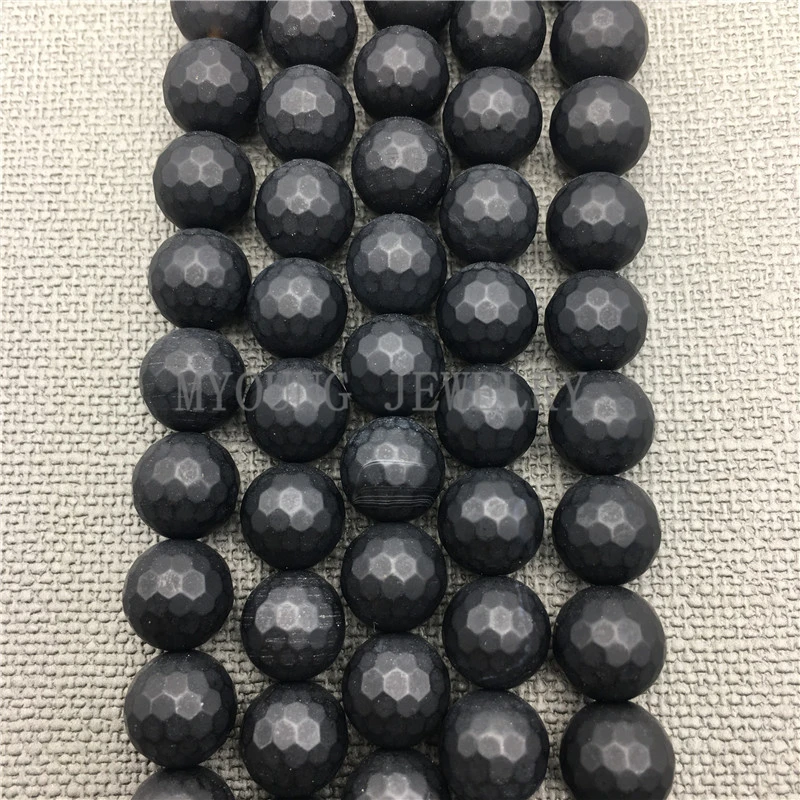 Matte Faceted Onyx Loose Beads,Frosted Black Agates Beads For DIY Jewelry Making MY0010