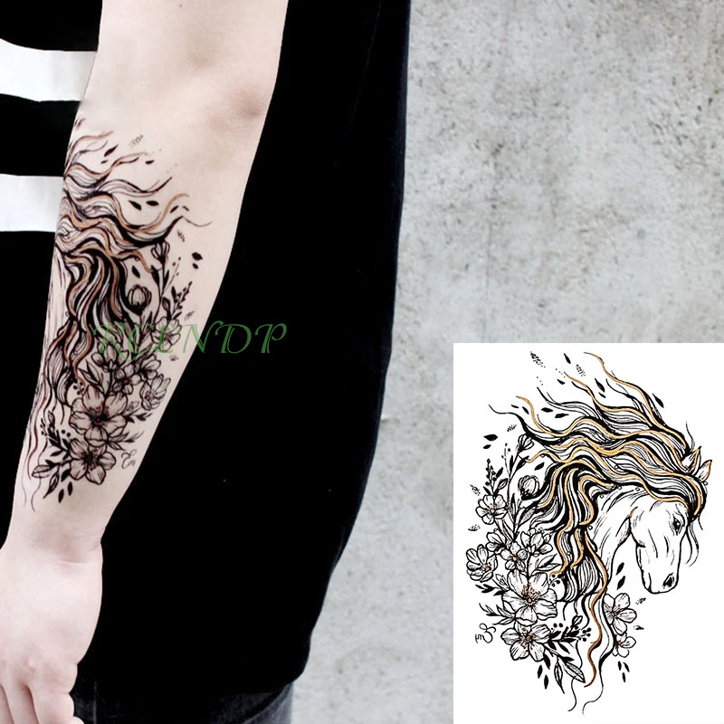 

Waterproof Temporary Tattoo Sticker Horse Flower unicorn fake tatto flash tatoo tatouage big size body art for girl women men