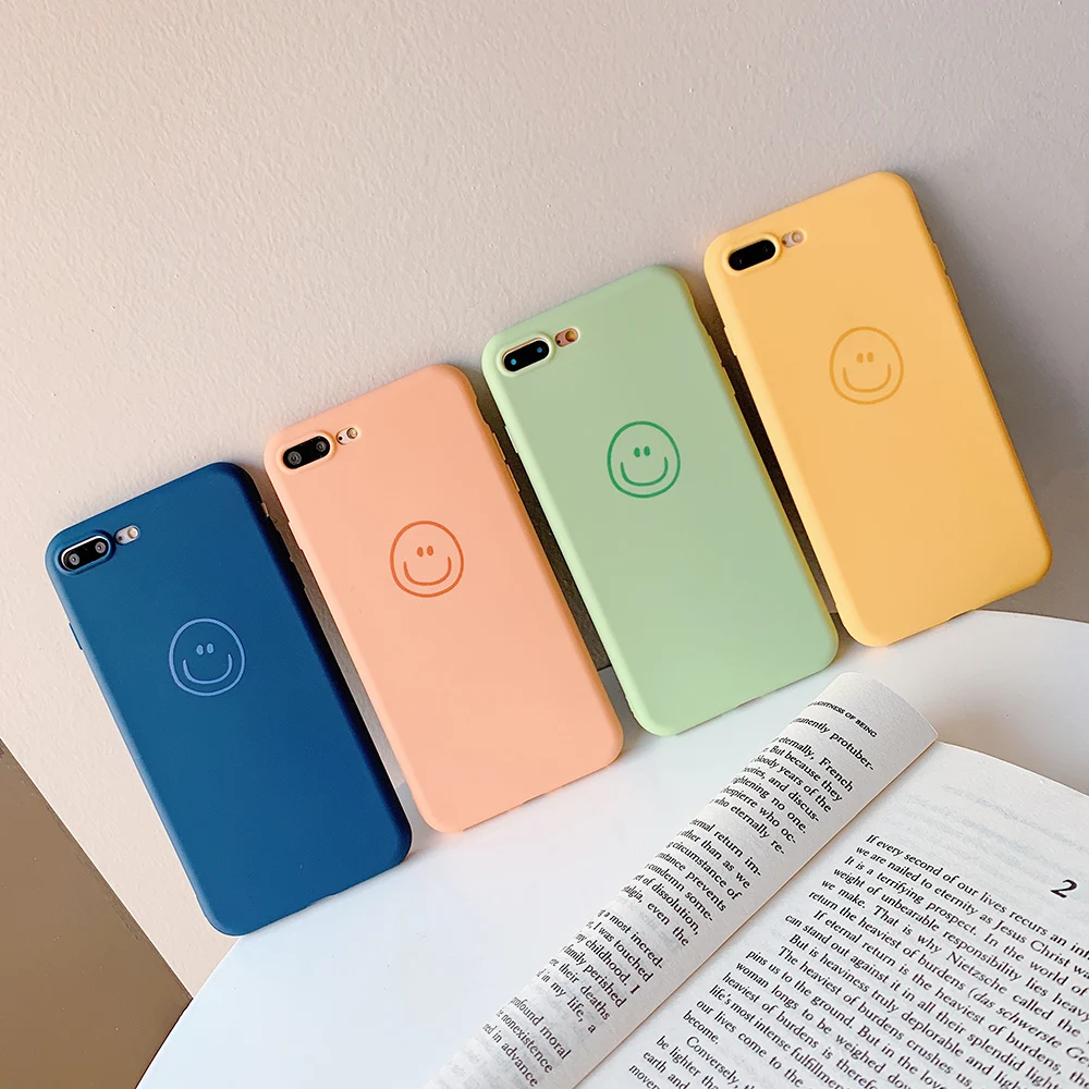 

LISM Casing For iPhone 6 6S 7 8 Plus X XR XS Max Lovely Simple Plain Smile Soft TPU Phone Case Cover Anti-knock Protector