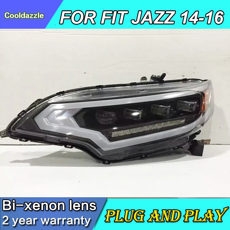 Для HONDA For Fit Jazz передняя фара 2014 2015 2016 года светодиодные фары в черном корпусе|Фара