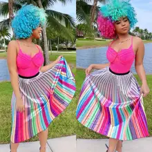Новая популярная женская юбка летние красочные полосатые сексуальные юбки Femme в стиле бохо с высокой талией юбка LY8094