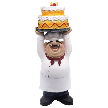 

Pastoral Chef Figurines Resin Craft Restaurant Table White Hat Cook Hand-held Cake Ornament Home Bar Decor Window Props Gift
