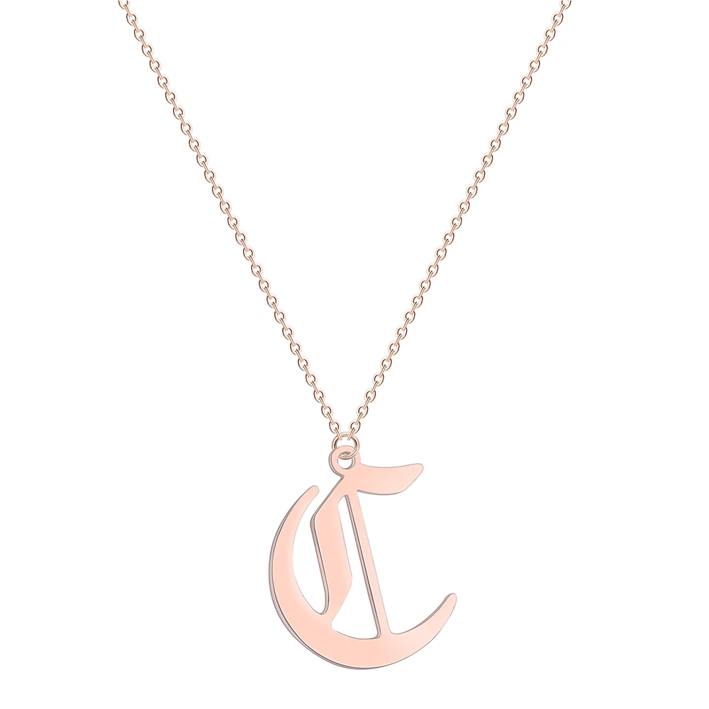 

QIMING Old English Font C Name Necklace Chokers Men Vintage Stainless Steel Jewelry Women Necklaces Pendant Birthday Gift