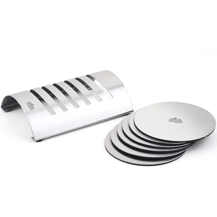 1set Exquisite classic round 304 stainless steel wine coasters creative bowl pad mat 6pcs coasters+1pc shelf KJ 3011