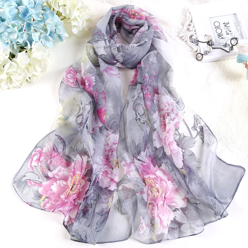 Модный женский шарф, тонкие универсальные шарфы, мягкий длинный шарф с принтом, шифоновые шали и аксессуары