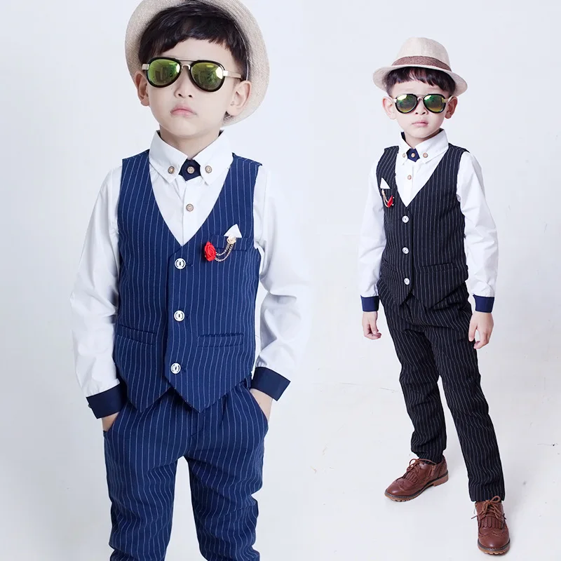 

2019 Spring Boy New Fashion Striped Vest + Suit Pants Set