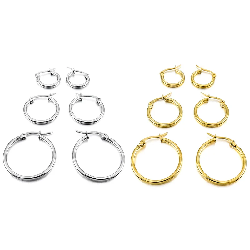 

1 pairs 15mm 20mm 25mm Jewelry Simple Hoop Woman Huggies Stainless Steel Earrings Ear Clip Sale Round Temperament