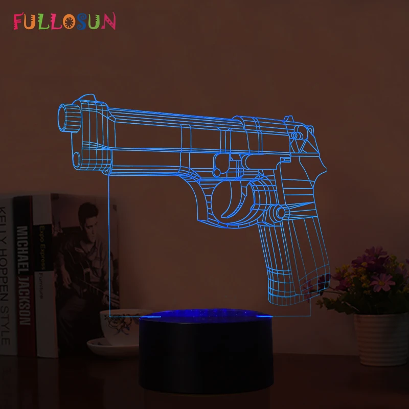 

Fullosun USB LED 3D Night Lights Pistol & Gun Model 3D Sensor Table Lamp 7 Colors Chaning Moon Lamp as Gift