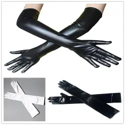 Унисекс модные сексуальные лакированные кожаные черные плотные длинные перчатки косплей одежда аксессуары DS Pole Dance Performance перчатки QDD9690