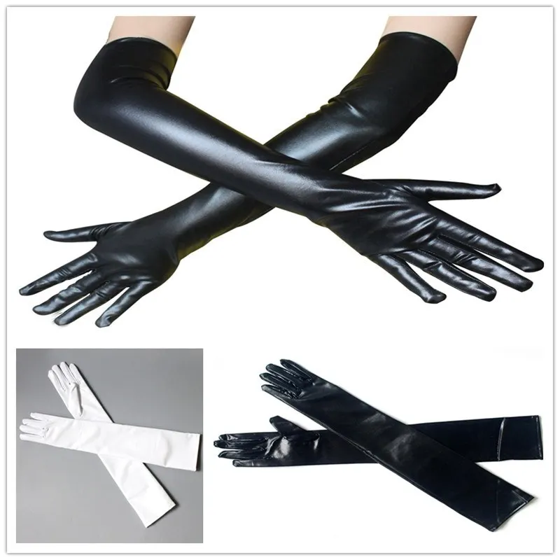 Unisex Fashion Sexy Patent Leather Black Tight Long Gloves Cosplay