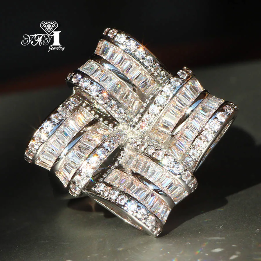 YaYI Jewelry Fashion Princess Cut 6.7 CT White Zircon Silver Color Engagement Rings wedding Rings Party Rings