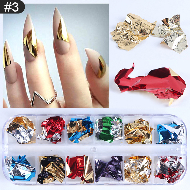 Colors/Box Nail Foils Sticker Paper Metallic Gold Silver Red Mixed Colors Nail Flakies 3D Nail Art Decorations Accessories