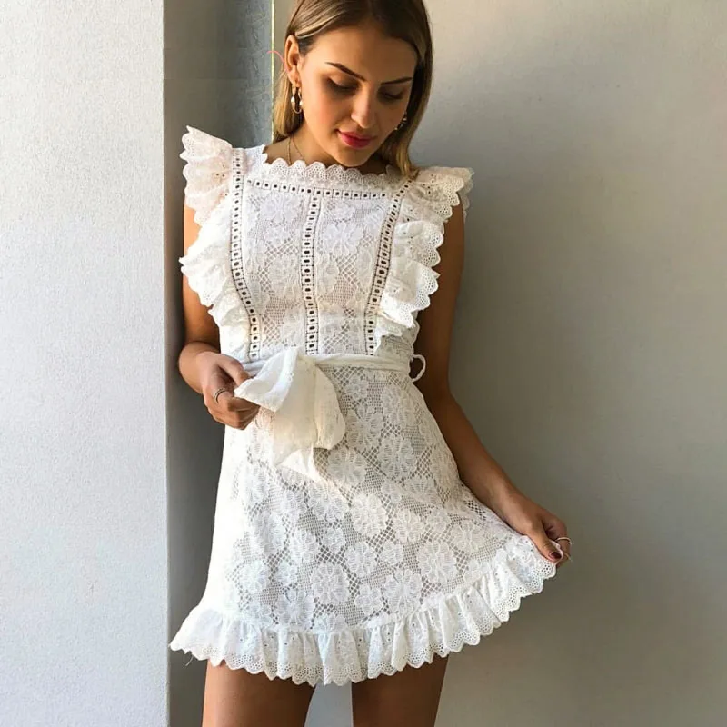 Affogatoo-Casual-elegant-ruffle-cotton-summer-white-dress-women-Hollow-out-lace-blue-dress-High-waist