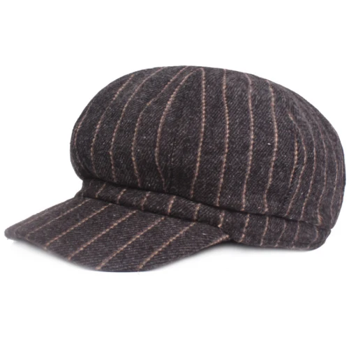 HT1818 восьмиугольная кепка в полоску кепка газетчика для женщин мужчин художника берет шляпа художника осень зима шерсть Мужские Женские шапки унисекс береты - Цвет: Черный