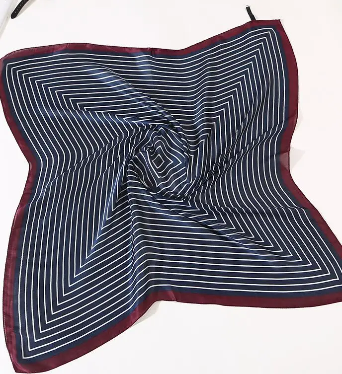 Женский модный полосатый квадратный шарф, шелковые шарфы, синяя стюардесса, Дамский офисный шейный платок, бандана 70x70 см - Цвет: Синий