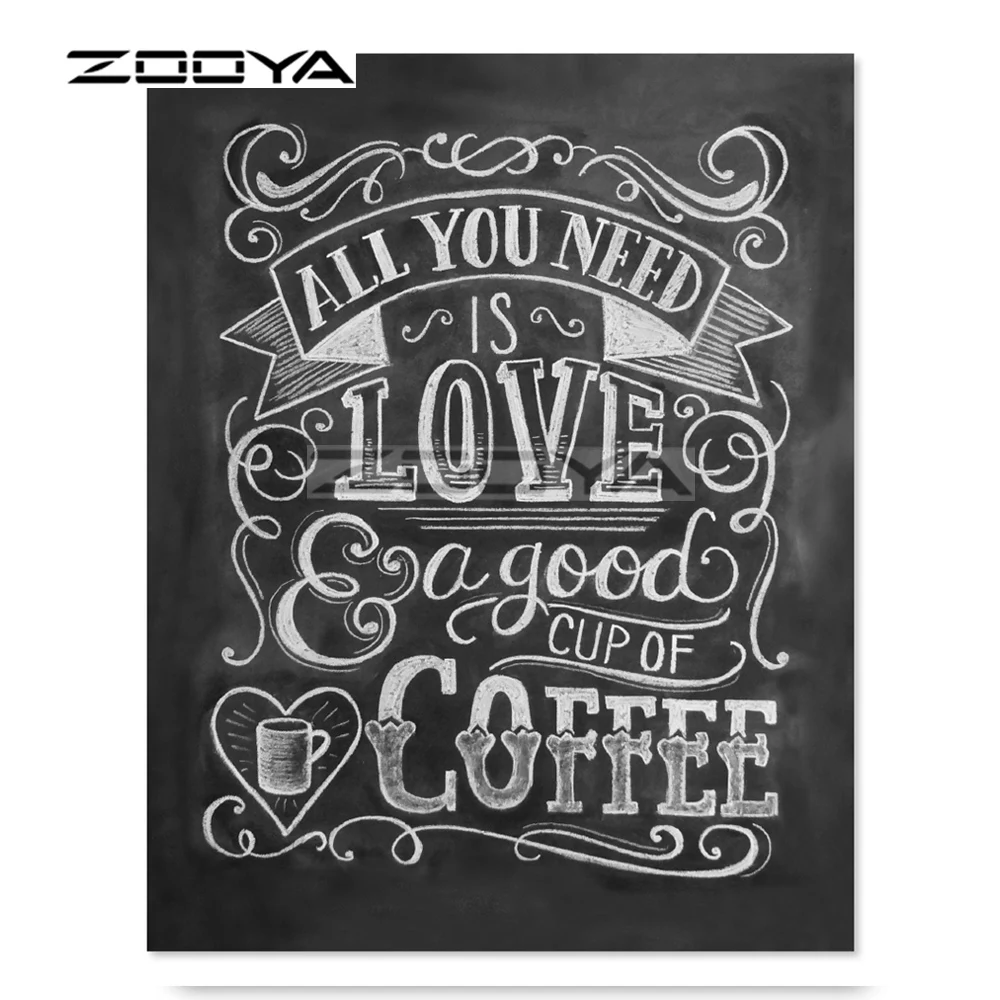 

ZOOYA 5D DIY Diamond Embroidery White Letters Coffee Love Diamond Painting Full Square Cross Stitch Square Drill BK755