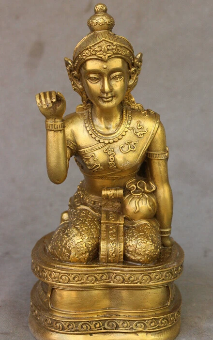 

10"Thailand Buddhism Brass Monry Wealth Bag Mammon Goddess Knees Statue Sculture