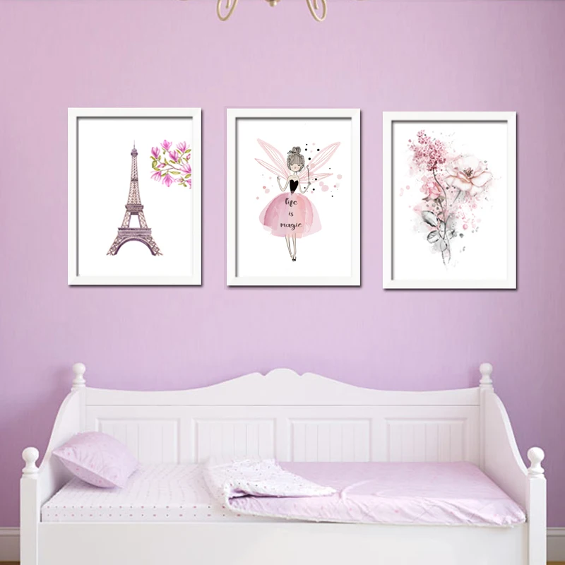 Kawaii-Rose-Pink-Girl-Style-Flowers-Nursery-Canvas-Paintings-Mural-Wall-Art-Poster-Print-Picture-for (1)