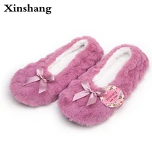 2017 New Winter Warm At Home Women Slippers Cotton Shoes Plush Female Floor Shoes Bow-knot Fleece Indoor Shoes Woman Home Slippe