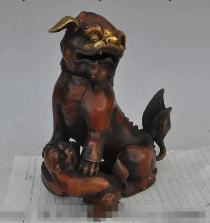 

S1897 7" chinese fengshui bronze gilt foo dog lion beast statue Incense Burner Censer discount 30% (C0324)