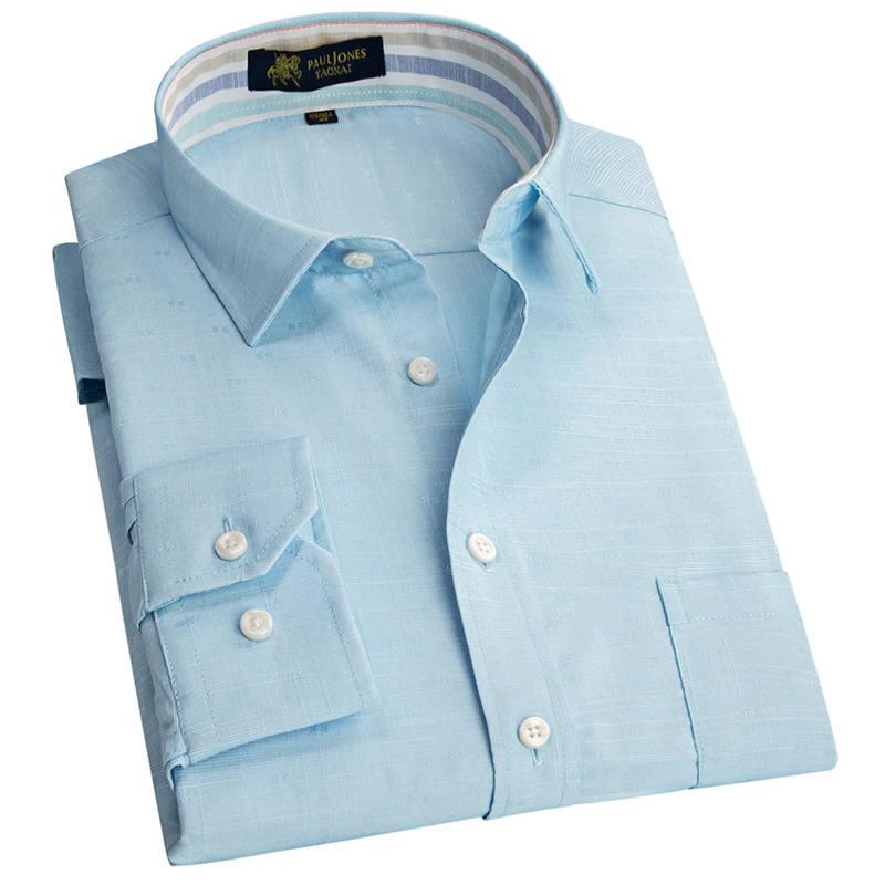 Summer 2017 Men's Linen Long Sleeve Dress Shirts Square Collar Inner