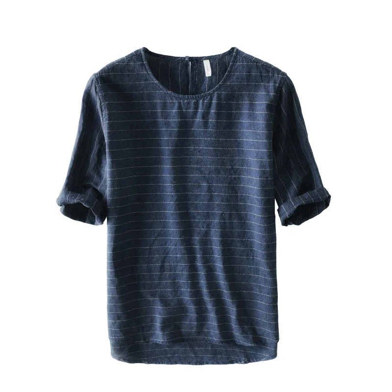 Мужская хлопковая футболка в полоску с коротким рукавом|Футболки| |