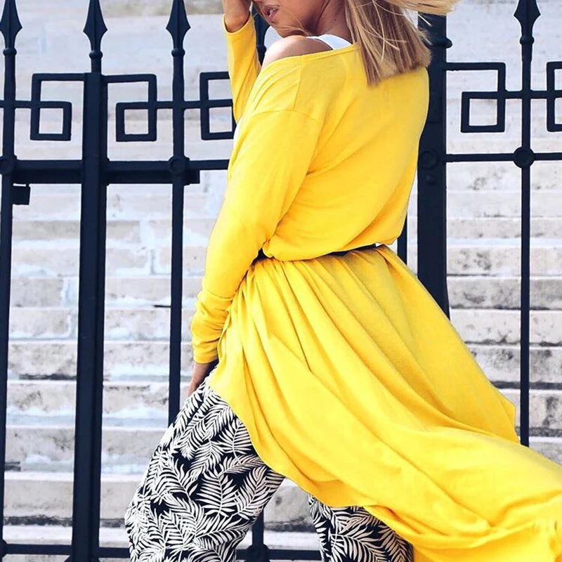 

Jacket Cardigan Maxi Dress Tops Irregular Yellow Autumn Women's Loose Long Sleeve Kimono Waterfall Fashion New
