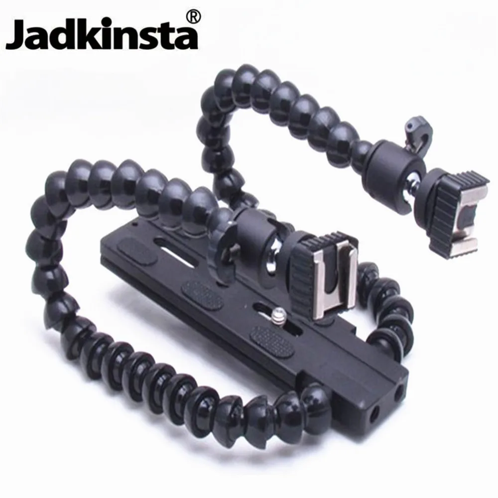 Jadkinsta Flexible Dual Arm Camera Flash Bracket Holder Two Hot Shoe