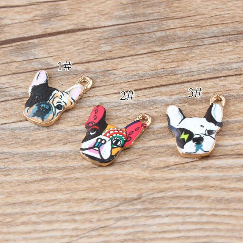 

1PC Hot Sale High quality Drip printed pattern Animal Dog Head Charm For Necklace Charms DIY Jewelry Accessories Charm 16mm*18mm