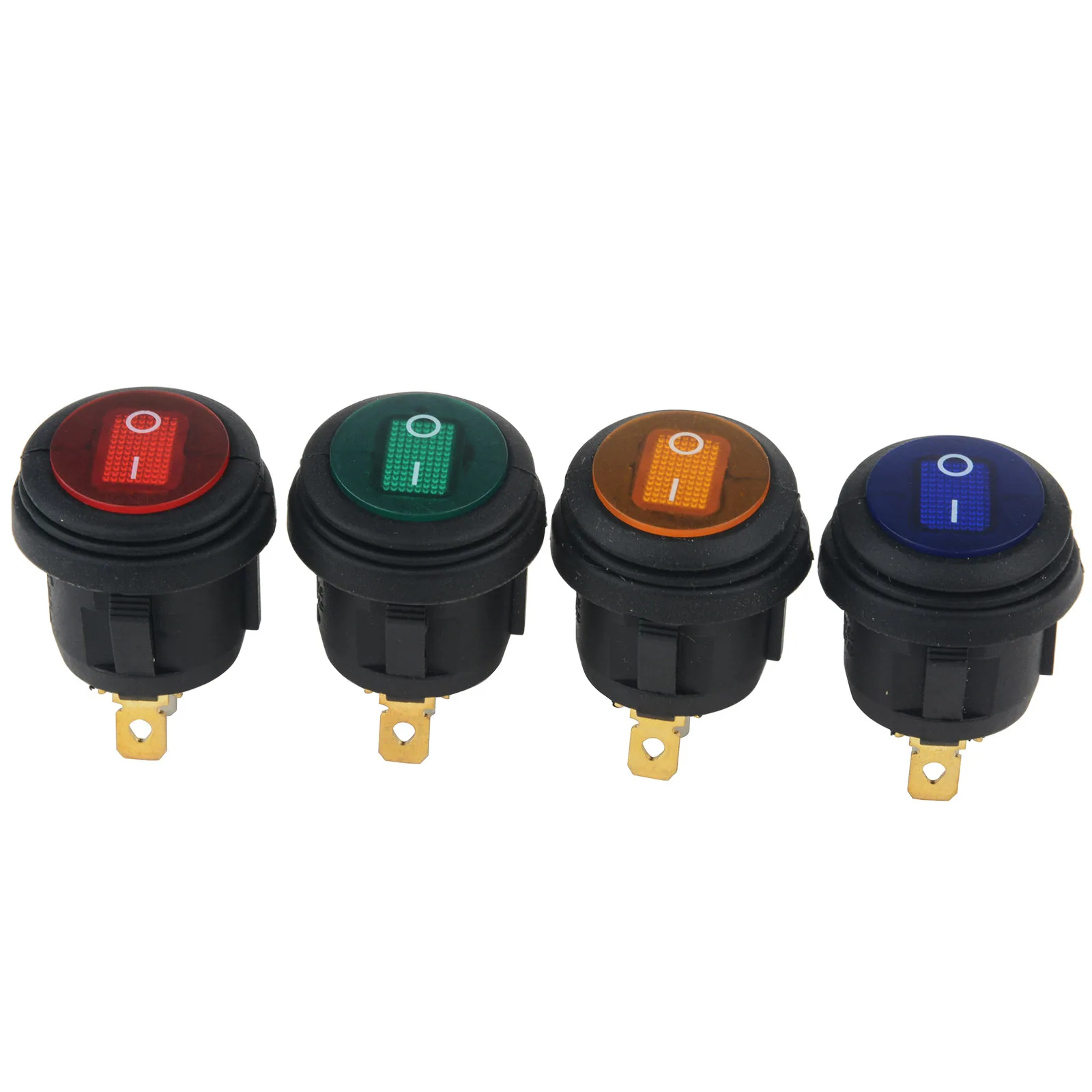 

MAYITR 4Pcs Waterproof 12V 12A On/Off 3 Pin SPST Dot Switch Car Boat LED Round Rocker Switch Red/Blue/Orange/Green