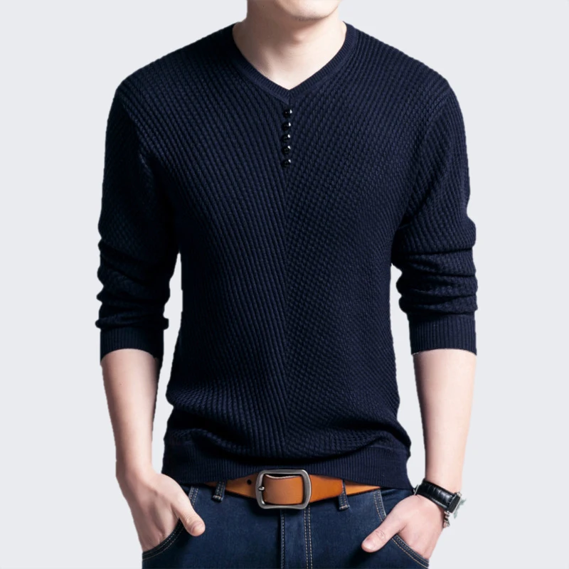 

MJARTORIA Spring and Autumn V-neck Thin Head Korean Version of The Men's Casual Fashion Sweater Bottoming Sweater