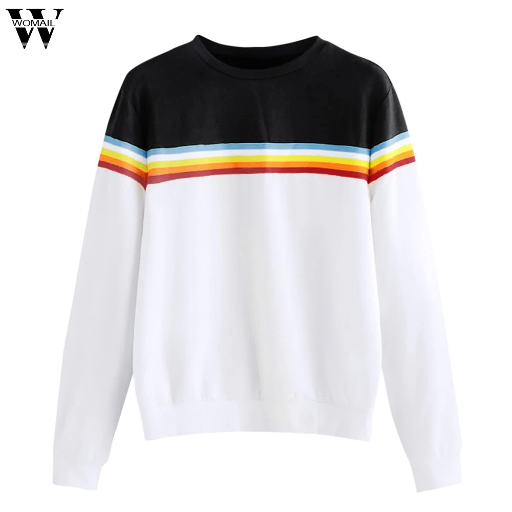 

Womail Sweatshirts 1PC Sweatshirt Women Solid Color Back Ribbon Ribbon Rainbow Patchwork Long Sleeve Sweatshirt Dec17