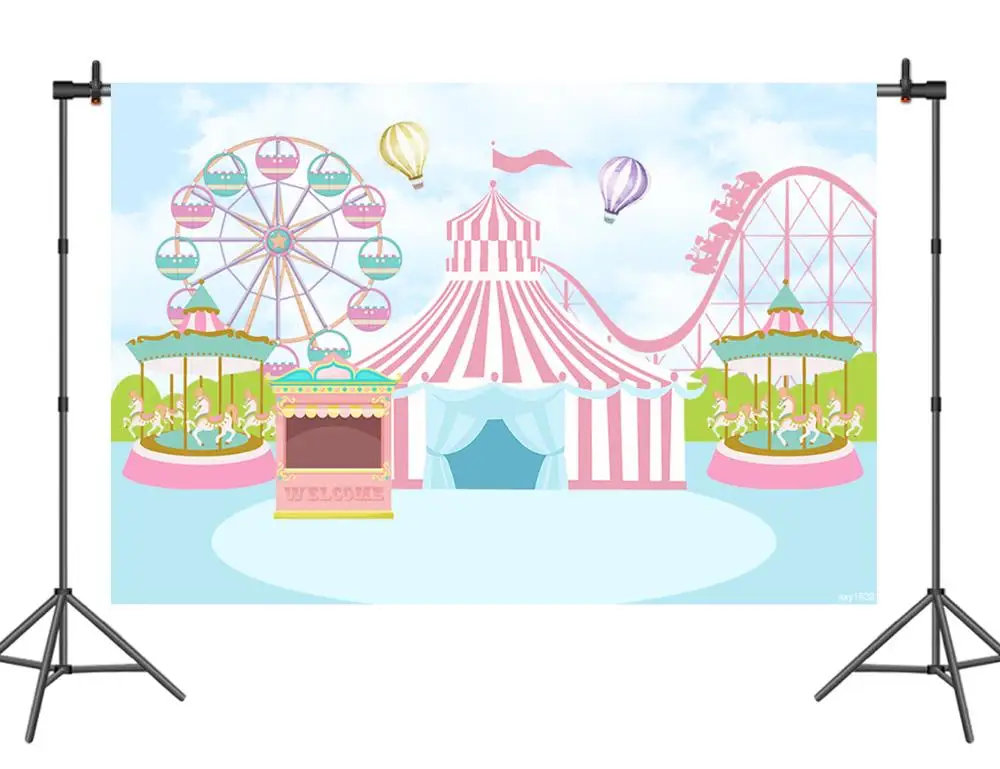 

Sensfun Amusement Park Carousel Ferris wheel Circus Party Backdrop For Photo Studio Children Birthday Party Backgrounds 7x5ft