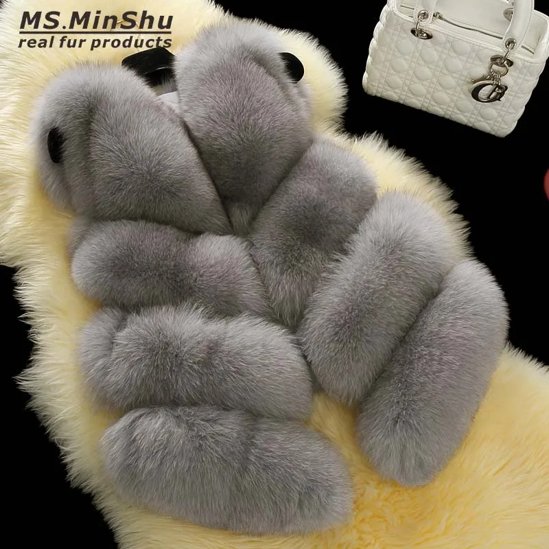 

MS.MinShu Genuine Fox Fur Vest For Women Luxury Real Fox Fur Coat Lady Winter Fox Fur Waistcoat Warm Vest Coat Natural Fox Coat
