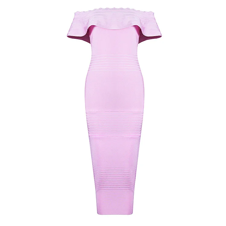 

2016 new arrival high quality summer women pink fluted off shoulder wholesale bandage dress Sexy evening Bodycon Dress + suit