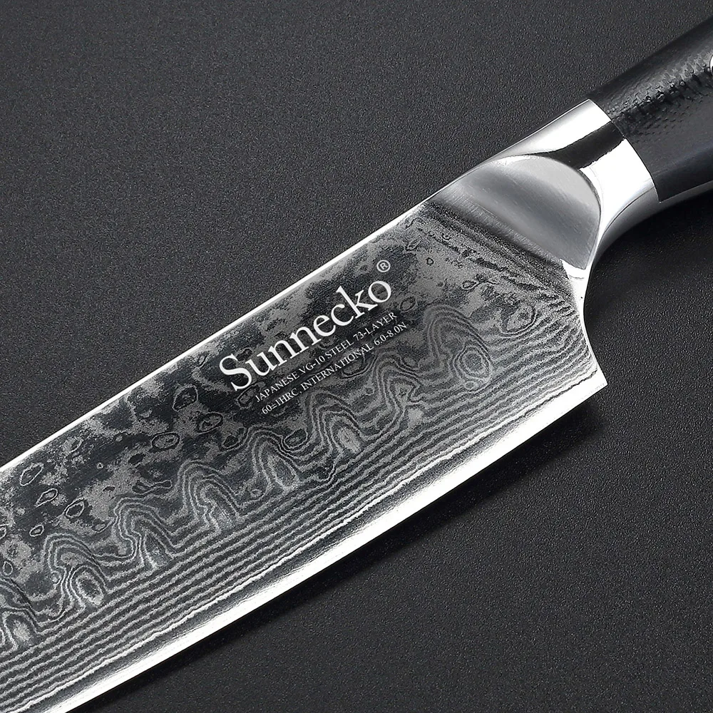 SUNNECKO 7 шт. Кухня Ножи набор шеф-повар хлеб Santoku нож для очистки овощей Ножи 73-Слои Дамаск VG10 Сталь Sharp Балде режущие инструменты