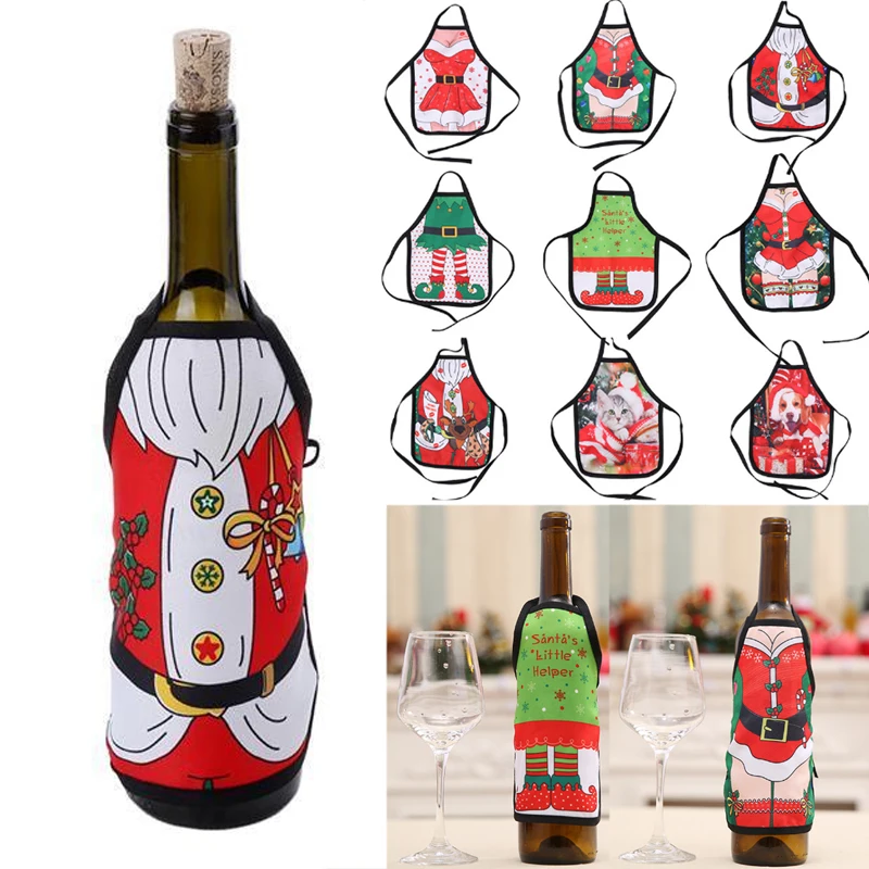

Popular New Christmas Wine Bottle Apron Cover Wrap Xmas Dinner Party Table Decoration Activities Decorations