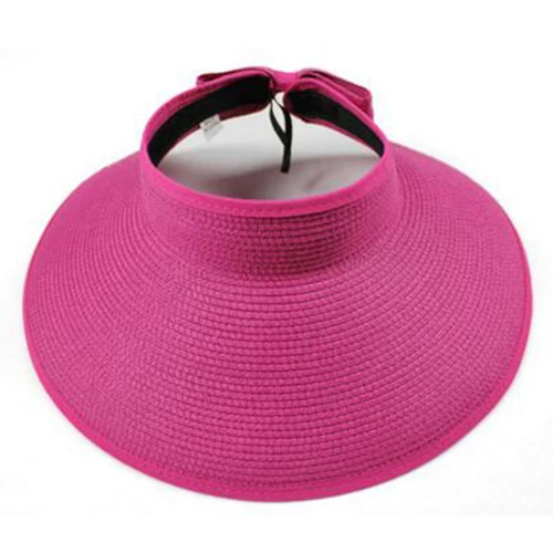 Новые модные женские Леди Складная Roll Up Защита от Солнца шляпа пляж лук-узел широкими полями соломенная шляпа козырек круглый Gorras летние Для женщин аксессуар - Цвет: Rose