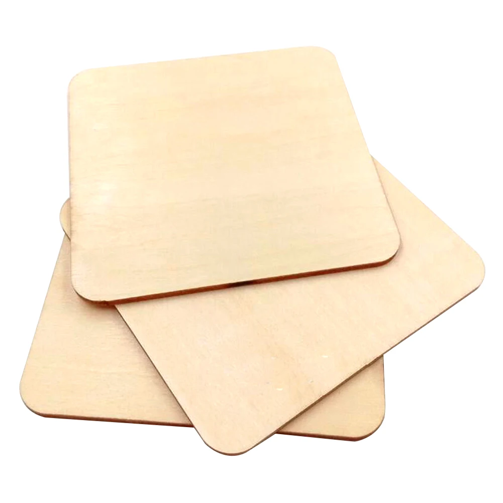

Unfinished Kids Gifts Multifunction Blank Plaque Pyrography DIY Craft Scrapbooking Wood Chips Building Model Square Practical