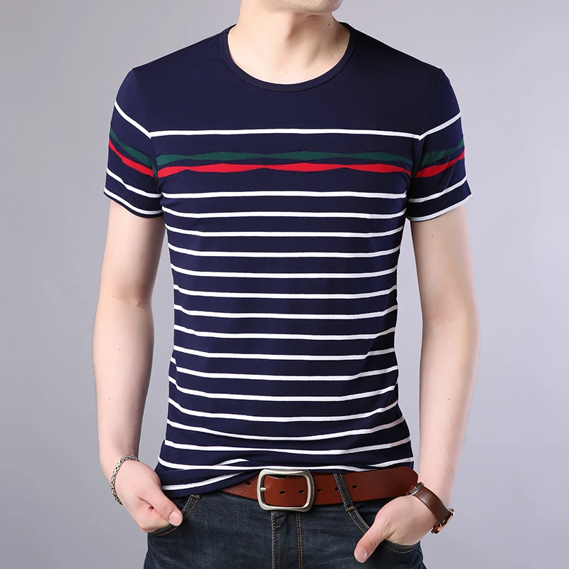 

2019 New Fashion Brand T Shirts Mens Striped O Neck Summer Street Wear Tops Trending Cotton Short Sleeve Tshirts Mens Clothing