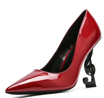 Hot Selling Musical Notation Design Heels Woman Shoe Black Patent Leather Pointed toe High Heel Shoe 2019 Strange Heel Pumps Hot Selling Musical Notation Design Heels Woman Shoe Black Patent Leather Pointed toe High Heel Shoe 2019 Strange Heel Pumps