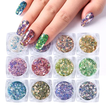 

12 boxes Hexagon Irregular Nail Glitter Powder Sparkle Dust Mixed Flakes Nail Art Accessories Sequins Decoration Manicure LAXKP
